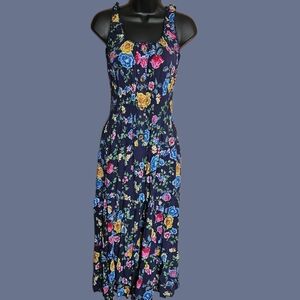 Lapis Black Floral Midi Dress